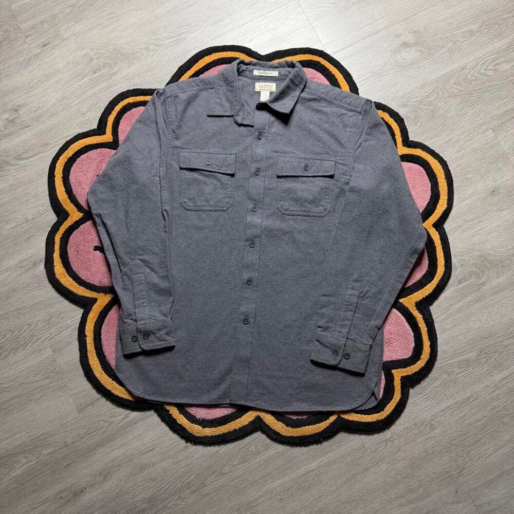 LL Bean Traditional Fit Button Up Chamois Cloth Shirt Size Large Grey